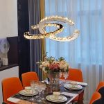 Lustra LED suspendata cu telecomanda si cristal PRISM ANTEA 40W, 2 Cercuri, lumina Rece/Calda/Neutra, Dimabila, Crom Lucios, Inaltime Reglabila ModernLight Concept