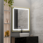 Oglinda LED Rectangulara, 75x90cm, Verite Royale Gold MotionGlow Marcello, Sistem Dezaburire, Ceas & Termometru, Dimabila ModernLight Concept
