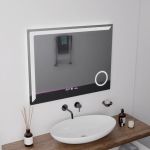 Oglinda LED Rectangulara, 80x60cm, Precision MotionGlow Marcello, Sistem Dezaburire, Ceas & Termometru, Lupa Cosmetica, Dimabila ModernLight Concept