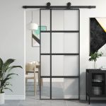 Ușă glisantă, negru, 90x205 cm, sticlă securizată și aluminiu GartenMobel Dekor