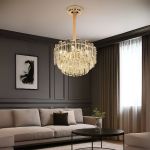 Candelabru Cristal FONTAINEBLEAU Eleganza, 9x E14, Diametru 45cm, Auriu, Inaltime Reglabila ModernLight Concept