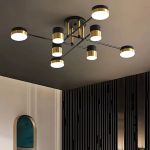 Lustra LED cu Telecomanda MARIO, 56W, 8 Elemente, Lumina Rece/Calda/Neutra, Dimabila, Negru/Auriu ModernLight Concept