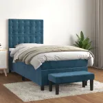 Pat box spring cu saltea, albastru închis, 80x200 cm, catifea GartenMobel Dekor