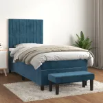 Pat box spring cu saltea, albastru închis, 80x200 cm, catifea GartenMobel Dekor