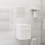 Set mobilier de baie, alb extralucios, lemn prelucrat GartenMobel Dekor