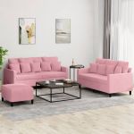 Set de canapele cu perne, 3 piese, roz, catifea GartenMobel Dekor