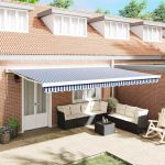 Cortina Retractabilă Manual Albastru și alb 500 × 300 cm GartenMobel Dekor