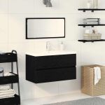 Set de mobilier pentru baie Pe perete 3 pcs Stejar negru GartenMobel Dekor