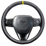 Husa volan Panda, fibra carbon, cu insertii piele ecologica perforata, negru cu detaliu galben, 38 cm Automobile ProTravel
