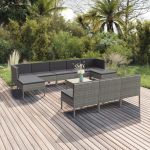 Set mobilier de grădină cu perne, 11 piese, gri, poliratan GartenMobel Dekor