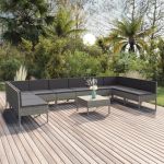 Set mobilier de grădină cu perne, 11 piese, gri, poliratan GartenMobel Dekor