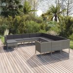 Set mobilier de grădină cu perne, 12 piese, gri, poliratan GartenMobel Dekor