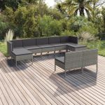 Set mobilier de grădină cu perne, 9 piese, gri, poliratan GartenMobel Dekor