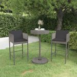 Set mobilier bar de grădină, cu perne, 3 piese, gri, poliratan GartenMobel Dekor