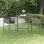 Set mobilier bar de grădină, cu perne, 3 piese, gri, poliratan GartenMobel Dekor