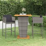 Set mobilier bar de grădină, cu perne, 3 piese, gri, poliratan GartenMobel Dekor