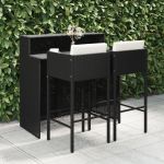 Set mobilier bar de grădină cu perne, 3 piese, negru, poliratan GartenMobel Dekor