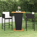Set mobilier bar de grădină cu perne, 3 piese, negru, poliratan GartenMobel Dekor
