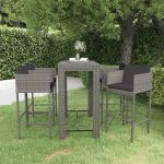 Set mobilier bar de grădină cu perne, 5 piese, gri, poliratan GartenMobel Dekor