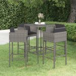 Set mobilier bar de grădină cu perne, 5 piese, gri, poliratan GartenMobel Dekor