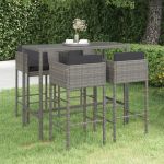 Set mobilier bar de grădină cu perne, 5 piese, gri, poliratan GartenMobel Dekor