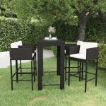 Set mobilier bar de grădină cu perne, 5 piese, negru, poliratan GartenMobel Dekor