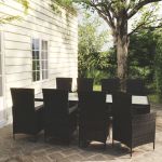 Set mobilier de grădină cu perne, 9 piese, negru, poliratan GartenMobel Dekor