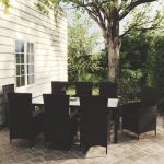 Set mobilier de grădină cu perne, 9 piese, negru, poliratan GartenMobel Dekor