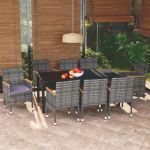 Set mobilier grădină cu perne, 9 piese, gri, poliratan GartenMobel Dekor
