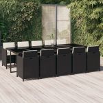 Set mobilier de exterior cu perne, 11 piese, negru, poliratan GartenMobel Dekor