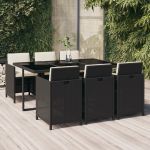 Set mobilier de grădină cu perne, 7 piese, negru, poliratan GartenMobel Dekor