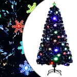 Brad Crăciun cu LED fulgi de zăpadă, negru 120 cm fibră optică GartenMobel Dekor