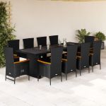Set mobilier de exterior cu perne, 11 piese, negru, poliratan GartenMobel Dekor