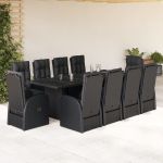 Set mobilier de exterior cu perne, 11 piese, negru, poliratan GartenMobel Dekor