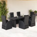 Set mobilier de grădină cu perne, 7 piese, negru, poliratan GartenMobel Dekor