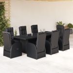 Set mobilier de grădină cu perne, 9 piese, negru, poliratan GartenMobel Dekor