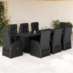 Set mobilier de grădină cu perne, 9 piese, negru, poliratan GartenMobel Dekor