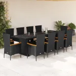 Set mobilier de exterior cu perne, 11 piese, negru, poliratan GartenMobel Dekor