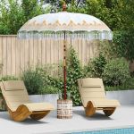 Parasol Balinez 260 Crem 210-220 cm Bumbac și lemn masiv GartenMobel Dekor