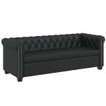 Canapea Chesterfield Premium cu 3 Locuri din Piele Ecologica, Negru, 200x76x70 cm