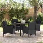 Set de masă pentru grădină cu pernă 5 pcs Negru Rattan poli GartenMobel Dekor
