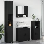 Set de mobilier pentru baie cu ușă 4 pcs Negru 61 x 35 x 64 cm GartenMobel Dekor