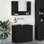 Set de mobilier pentru baie 2 pcs Negru 76.5 x 35 x 64 cm GartenMobel Dekor