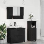 Set de mobilier pentru baie 3 pcs Negru 76.5 x 35 x 64 cm GartenMobel Dekor