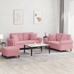 Set canapea cu perne, 3 piese, roz, catifea GartenMobel Dekor