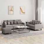 Set de canapea cu perne, 3 piese, gri taupe, material textil GartenMobel Dekor