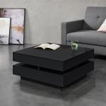Masuta de Cafea pentru Living cu 4 Spatii Depozitare, PAL Negru Lucios, 75x75x35 cm