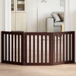 Poartă pentru câini pliabilă 3 panouri maro, 150 cm, lemn plop GartenMobel Dekor