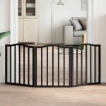 Poartă pentru câini pliabilă 3 panouri negru, 150 cm, lemn plop GartenMobel Dekor