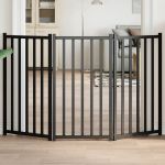 Poartă pentru câini pliabilă 3 panouri negru, 150 cm, lemn brad GartenMobel Dekor